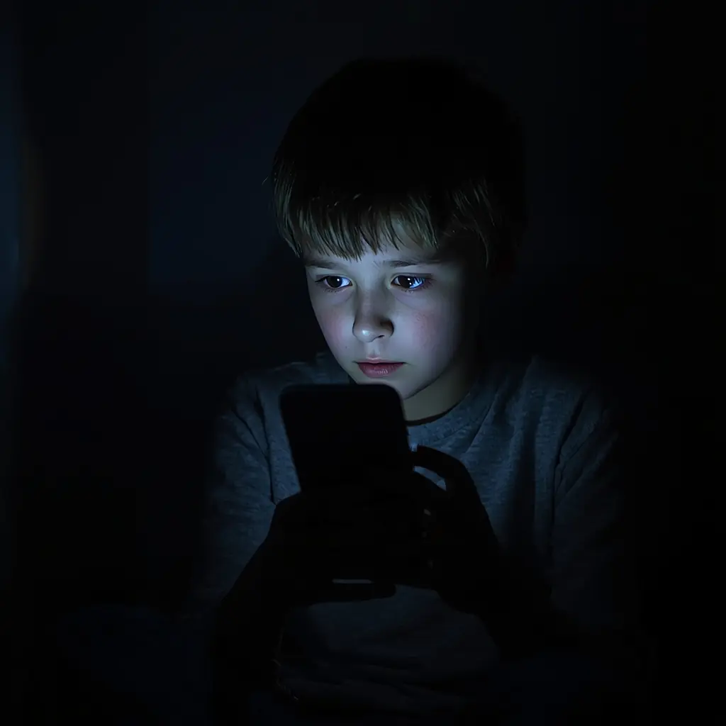 اعتیاد فرزند به موبایل child screen addiction mobile dark room