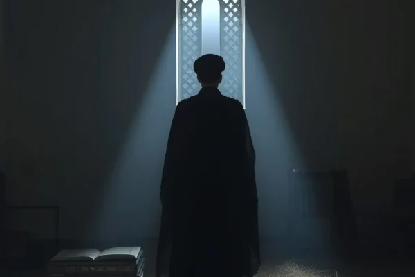 نماز شب, علامه طباطبایی, نجف, حجره قدیمی, عمامه مشکی, رحل و قرآن, عبادت شبانه, سلوک, تهذیب نفس, نور ماه