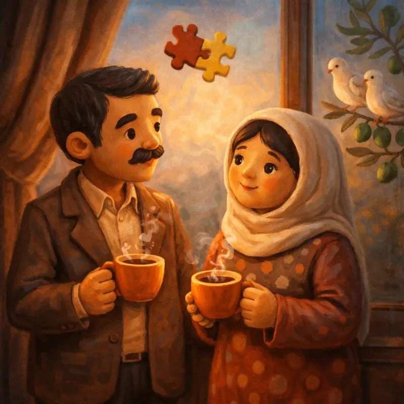 مشکلات زندگی، گفت‌وگوی آرام زوجین , زوج ایرانی گفت‌وگو آرام چای کنار پنجره