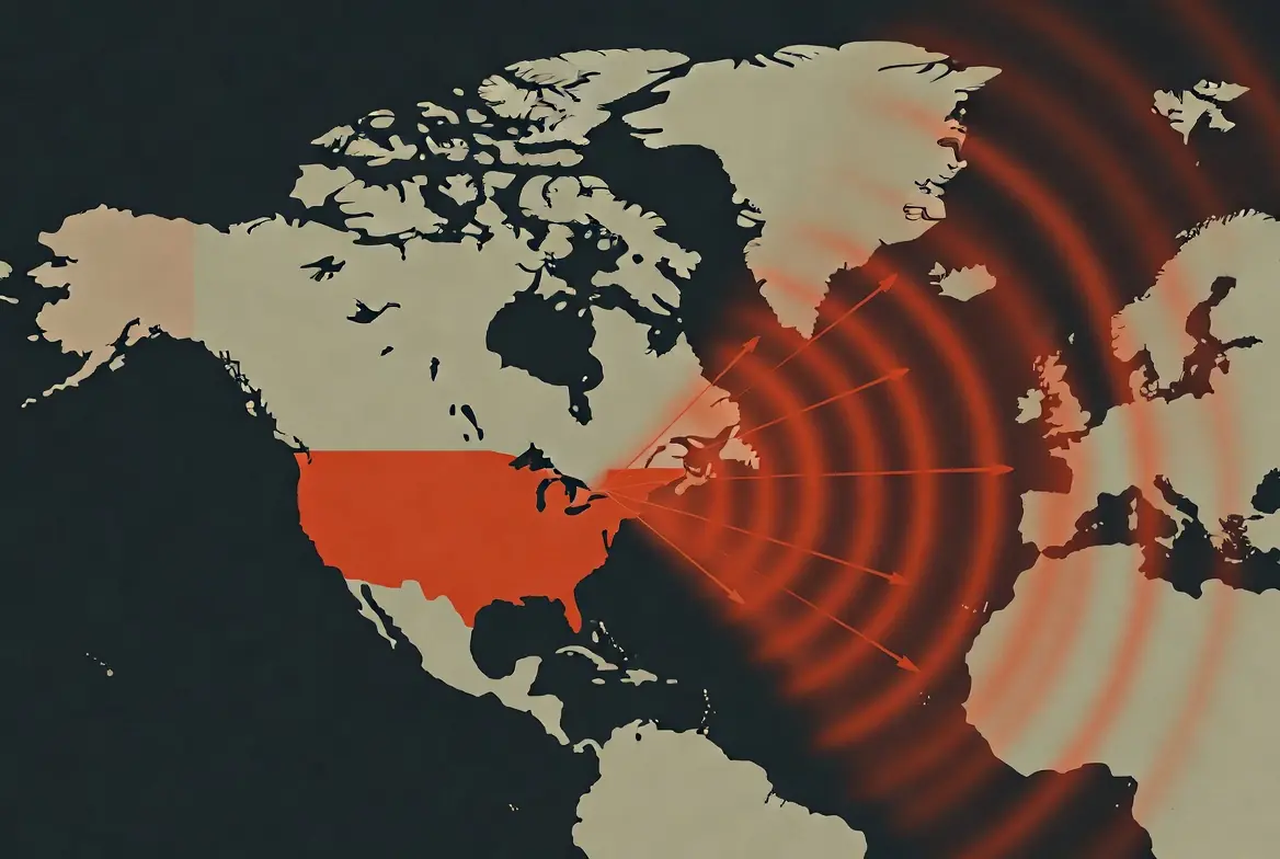 نمودار انتقال بحران و چالش‌های اقتصادی از آمریکا به سایر کشورهای جهان در ساختار دهکده جهانی.